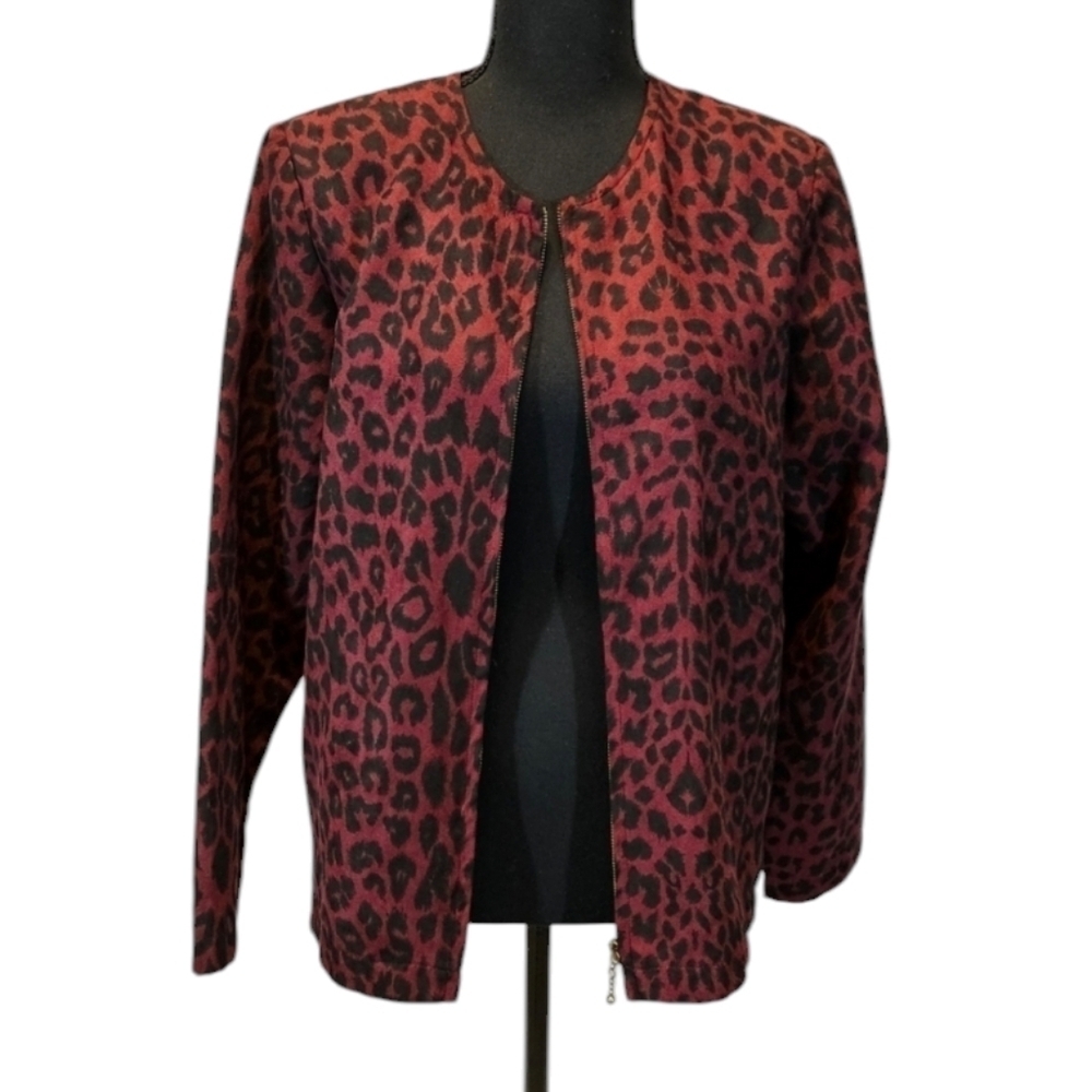 Cathy by Cathy Daniels Wine Color Leopard Print 100% Polyester Suede Jacket Sz 8